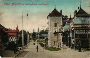 1910 Újtátrafüred, Neu-Schmecks, Novy Smokovec (Magas-Tátra, Vysoké Tatry); Kertész Tódor üzlete, Tátrai emléktárgyak / Tatra souvenir shop (lyuk / pinhole)