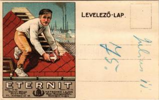 1913 Eternit. Hatschek Lajos Eternit-Művek reklámlapja. Budapest VI. Andrássy út 33. Gyár Nyergesújfalu / Hungarian roof tile advertisement postcard. litho (fa)