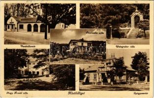 1938 Klotildliget (Piliscsaba), vasútállomás, Weingruber villa, Csizmadia villa, Nagy Árpád villa, gyógyszertár