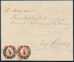 1860 2 x 5kr levélen "NYERGES-ÚJFALU" - "UNG:ALTENBURG"