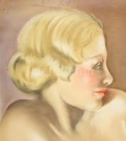 Olvashatatlan jelzéssel, magyar festő, 1920-40 körül: Női akt. Pasztell, papír, lap alján ázásnyomok...