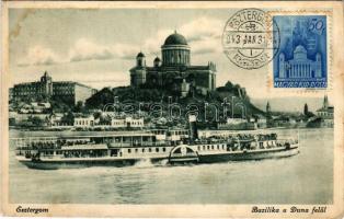 1943 Esztergom, Bazilika a Duna felől, "SZENT LÁSZLÓ" gőzhajó (fl)