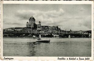 1942 Esztergom, Bazilika a híddal a Duna felől, evezős csónak (EK)