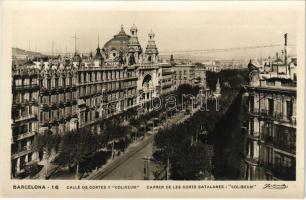 Barcelona, Calle de Cortes y Coliseum / theater and cinema, street view, automobiles. Adolf Zerkowitz photo