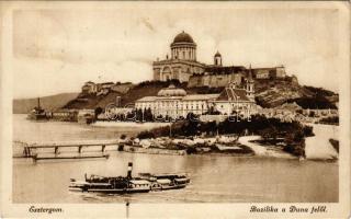 1927 Esztergom, Bazilika a Duna felől, gőzhajó (EK)