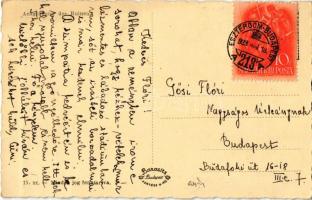 1938 Esztergom, ásatási részlet + "ESZTERGOM - BUDAPEST 218 A" vasúti mozgóposta bélyegző