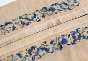 cca 19. sz., 2 darab kínai selyem szegély, folttal, 110x22 cm