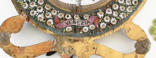 cca 1900, Murano üveg mikromozaik díszítéses asztali tükör. Rendkívül gazdag mikromozaik kamillamint...