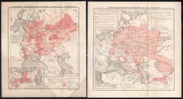1952 9 db szovjet kiadású történelmi térkép (II. világháború, a Szovjetunió létrejötte, stb.), 20,5x...