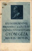 1931 Gyón (Dabas), "Kis falunk nevével innen indult a költői dicsőség tövises útjára Gyóni Géza" emléktábla (fl)