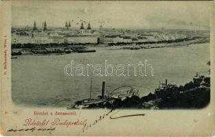 1902 Budapest V. Részlet a Dunasorról, még az Erzsébet híd nélkül. D. Halberstadt (kopott sarok / worn corner)