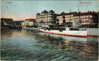 Fiume, Rijeka; Riva Szapáry / quay, steamship (ragasztónyom / glue marks)