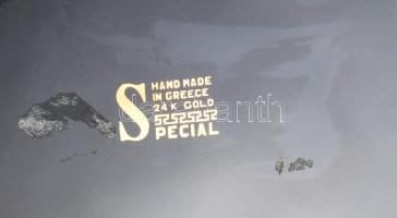 24k arannyal díszített görög dísztál, jelzett, d: 23,5 cm