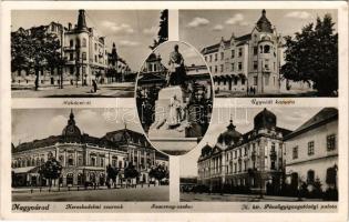 1941 Nagyvárad, Oradea; Rákóczi út, Ügyvédi kamara, Kereskedelmi csarnok, Szacsvay szobor, M. kir. Pénzügyigazgatósági palota / street view, lawyers chamber, trade hall, monument, financial directorate's palace + "Gróf Széchenyi István születésének 150. évfordulója 1791-1941 Nagyvárad" So. Stpl. (fl)