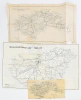 cca 1940-1967 3 db vasúti térkép (közte két kétoldalas): A M. Kir. Államvasutak hálózatának átnézeti térképe; A MÁV hálózatának átnézeti térképe / A MÁVAUT autóbusz-vonalainak átnézeti térképe; Magyarország vasúti térképe / Külföldi összeköttetések hálózata. Változó állapotban, 16,5x30,5 cm és 40,5x63,5 cm között.