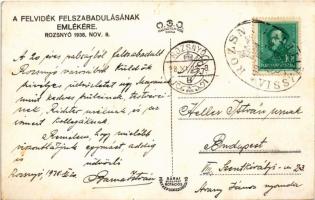 1938 Rozsnyó, Roznava; bevonulás, "Mindent Vissza" díszkapu, Seidl és Neumann üzlete, Stig...