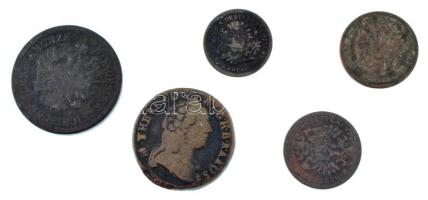 1761K 1kr Cu "Mária Terézia" + 1858B 1kr Cu + 1859B 5/10kr Cu + 1859A 1kr Cu + 1861A 4kr Cu T:VF,F