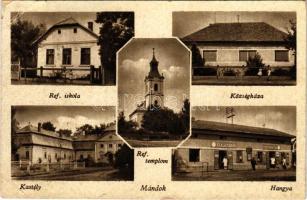 1944 Mándok, Református templom és iskola, Községháza, Forgách kastély, Hangya szövetkezet üzlete (EB)