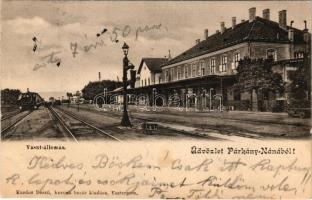 1903 Párkány-Nána, Stúrovó; vasútállomás, vonat, gőzmozdony. Kardos Dezső kiadása / railway station, train, locomotive (fl)