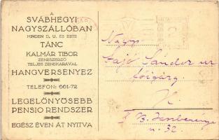 1930 Budapest XII. Svábhegyi nagyszálló, hátoldalon reklám (EK)