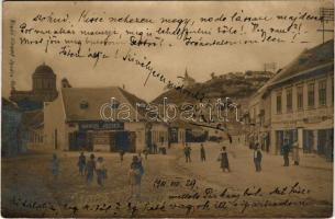 1903 Esztergom, Fő tér, háttérben Bazilika, Till István, Krausz Samu, marosi József és fia üzlete. Stromf Ignác kiadása, photo (EK)