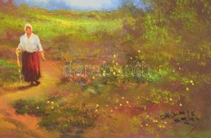 Czinege Zsolt (1964-): Séta. Olaj, vászon, jelzett. Dekoratív fakeretben. 26x42 cm