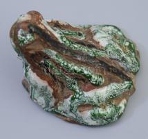 Szécsi kerámia: Csorgatott mázas béka, jelzett, pattogzással, m: 5,5 cm