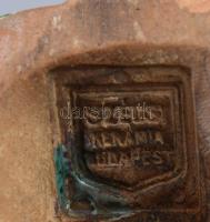 Szécsi kerámia: Csorgatott mázas béka, jelzett, pattogzással, m: 5,5 cm