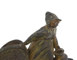 Mednat antik francia figurális ékszertartó, márvány talapzaton, 16x13 cm