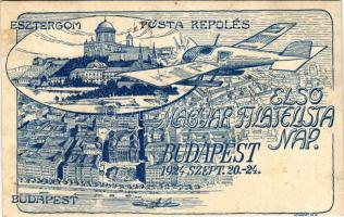 1924 Budapest-Esztergom, Első Magyar Filatelista Nap, Posta repülés / First Hungarian Philatelist Day, Post flight, aircraft s: Lehnert + So. Stpl. + légi posta (gyűrődés / crease)