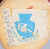 Bodrogkeresztúri kerámia madár, kézzel festett, címkével jelzett, kis mázrepedésekkel, m: 12 cm