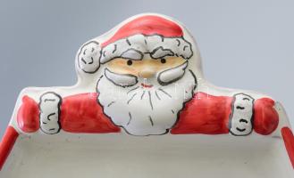 Mikulás mintás mázas kerámia kínáló, jelzett, 34x15 cm