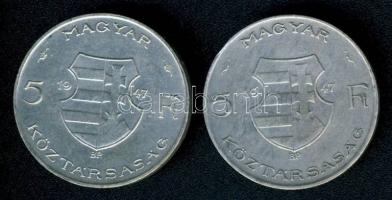 1947. 5Ft Ag "Kossuth" (2x) T:2/3,3 ph