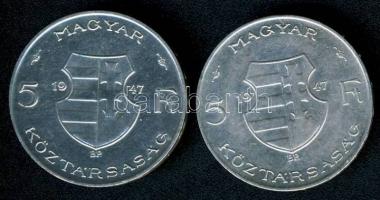 1947. 5Ft Ag "Kossuth" (2x) T:2,3