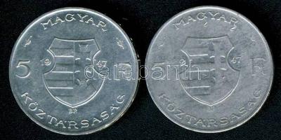 1947. 5Ft Ag "Kossuth" (2x) T:2/3,3 ph