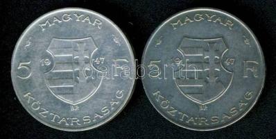 1947. 5Ft Ag "Kossuth" (2x) T:2/3,3 ph