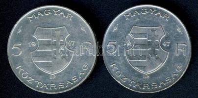 1947. 5Ft Ag "Kossuth" (2x) T:2/3,3 ph