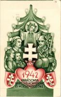 1942 Karácsonya Harcoló honvédeinké és hozzátartozóiké; levente szimbólumokkal, hajtható lap / WWII Hungarian military Christmas greeting with paramilitary youth organisation's symbols s: Légrády (non PC)