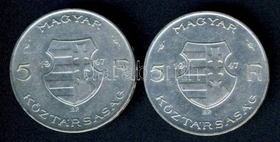 1947. 5Ft Ag "Kossuth" (2x) T:2/3,3 ph