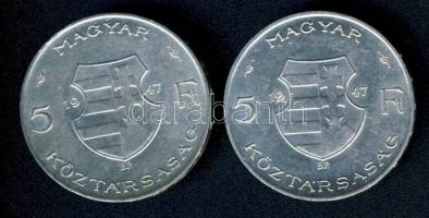 1947. 5Ft Ag "Kossuth" (2x) T:2/3,3 ph