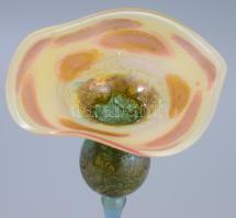 Fémlüszteres iparművész üveg gyertyatartó, m: 27,5 cm