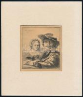 Rembrandt után: Önarckép. Rézkarc, papír, jelzett a karcon, paszpartuban. 10x9,5 cm