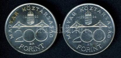 1993-94. 200Ft Ag "MNB" + "Deák" T:BU,2 kis ph