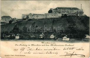 1901 Munkács, Mukacheve, Mukacevo; vár, Millenniumi emlékmű / Die Festung in Munkács mit dem Millenniums-Denkkmal / castle, Hungarian Millennium monument (szakadás / tear)