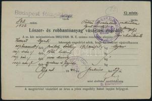 1922 Bp., Lőszer- és robbantóanyag vásárlási engedély