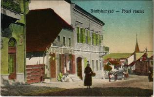 Bánffyhunyad, Huedin; Fő tér, Goldstein Bernát, Diamantstein üzlete. Fogyasztási szövetkezet kiadása / main square, shops