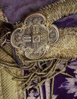 Hímzett paszományos papi palást, korából adódó sérülésekkel