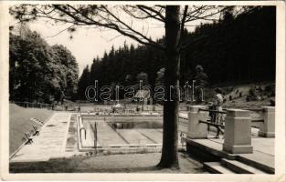 Maroshévíz, Toplita; strand / swimming pool (EK) + "KOLOZSVÁR-BUDAPEST" vasúti mozgóposta