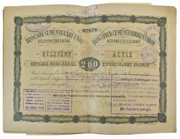 1906. Budapest "Beocsini Cementgyári Unió Részvénytársaság" részvénye 200K-ról, magyar és ...