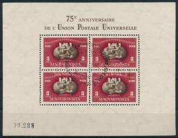 1950 UPU (I.) blokk (180.000) (sárga folt a 2 jobb oldali bélyegen / yellowish spots on the right side stamps)